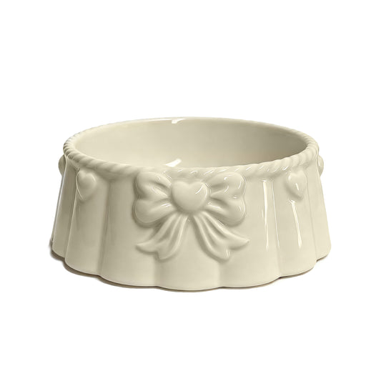 Bow-knot Yellow Ceramic Pet Bowl
