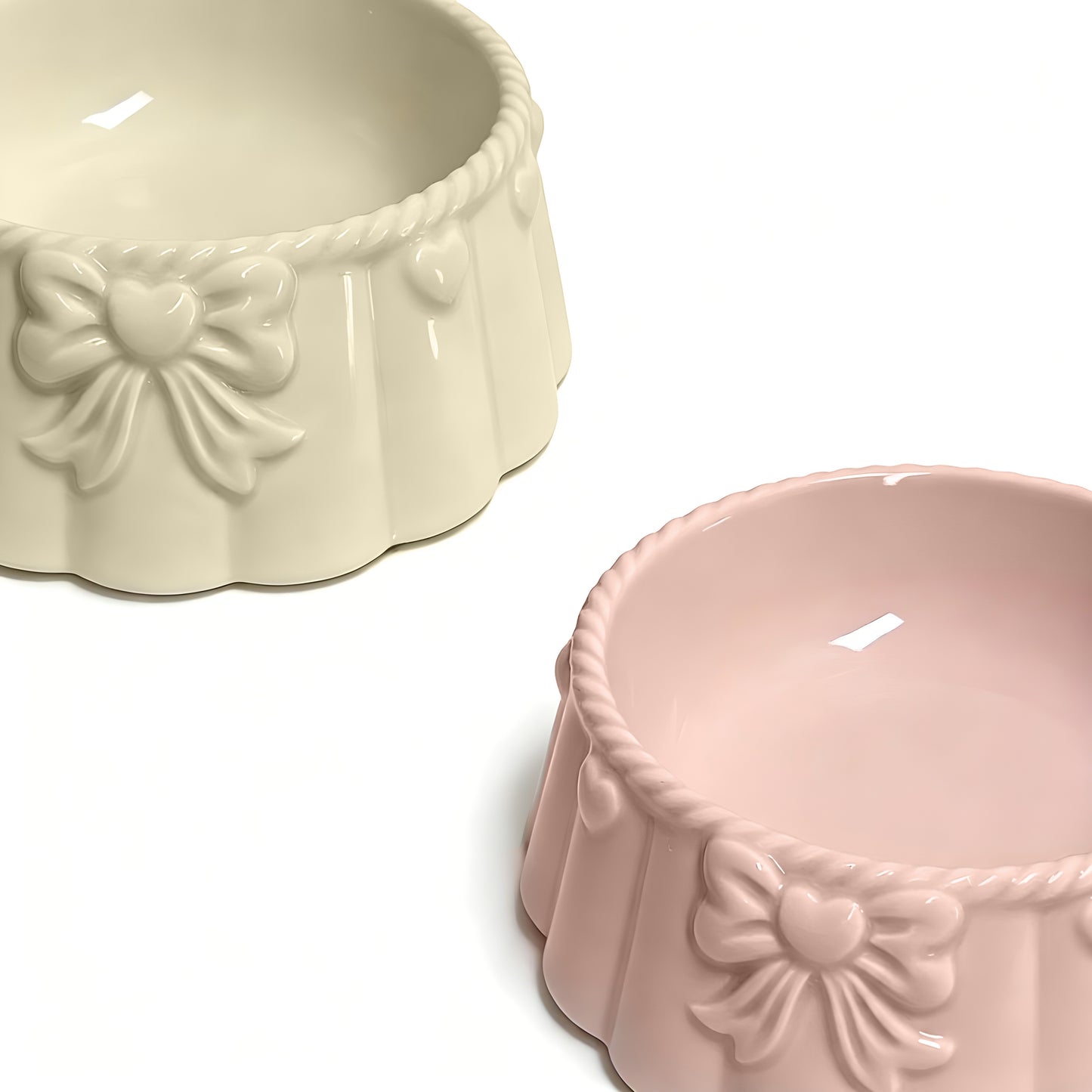 Bow-knot Yellow Ceramic Pet Bowl